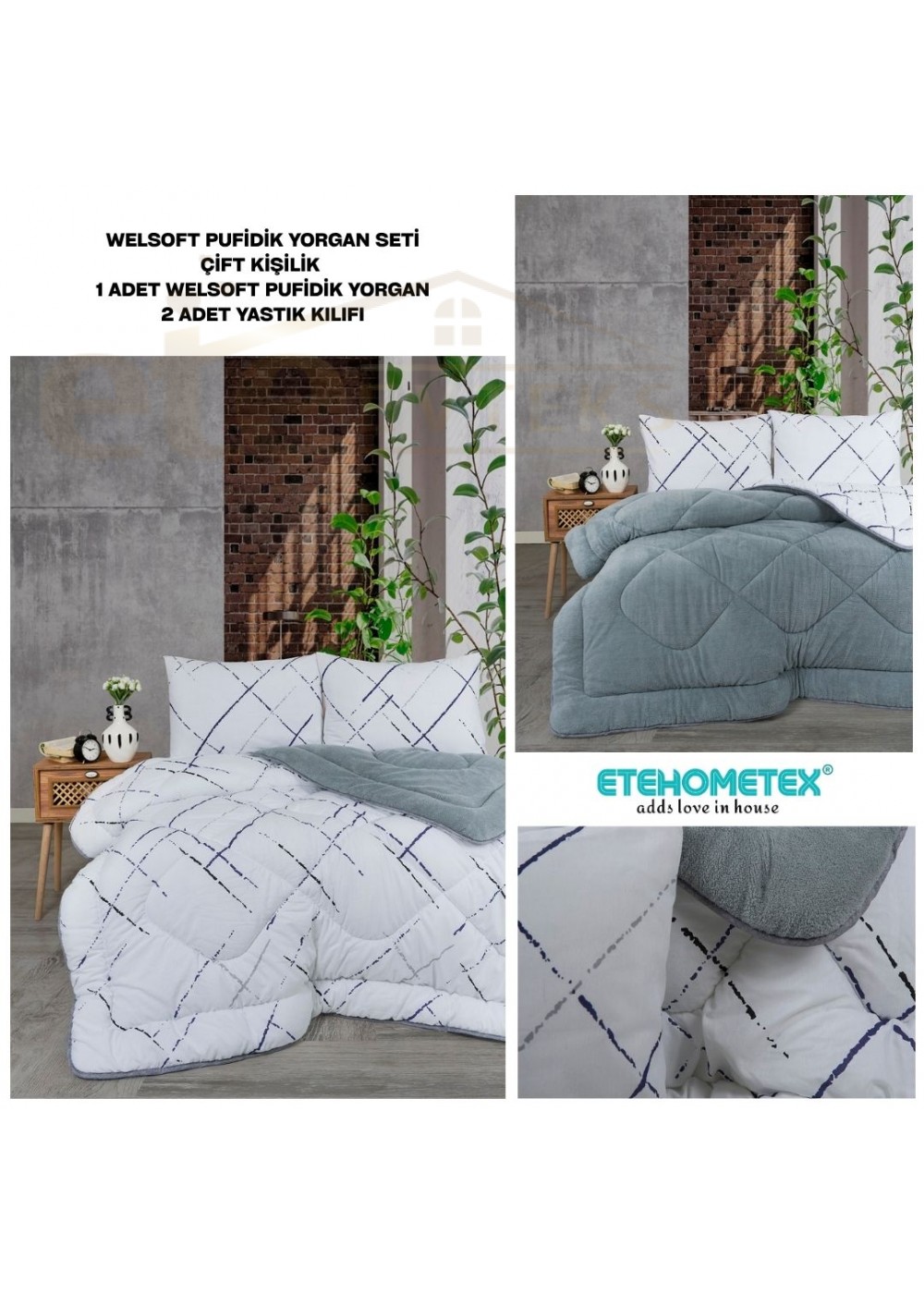 ETE HOMETEX ÇİFT KİŞİLİK WELSOFT UYKU SETİ YANSIMA GRİ 8696474232027